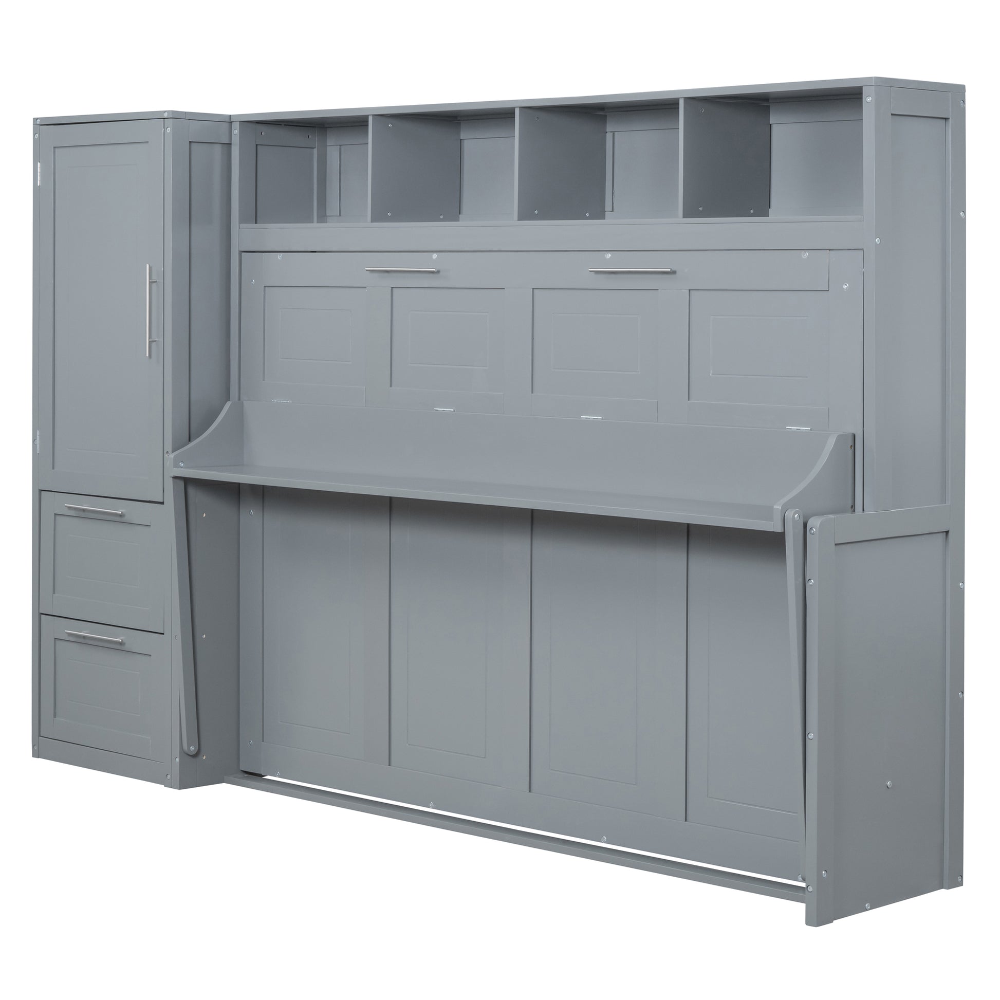 Full Size Murphy Bed Wall Bed With Closet And Drawers,Gray Gray Mdf Lvl