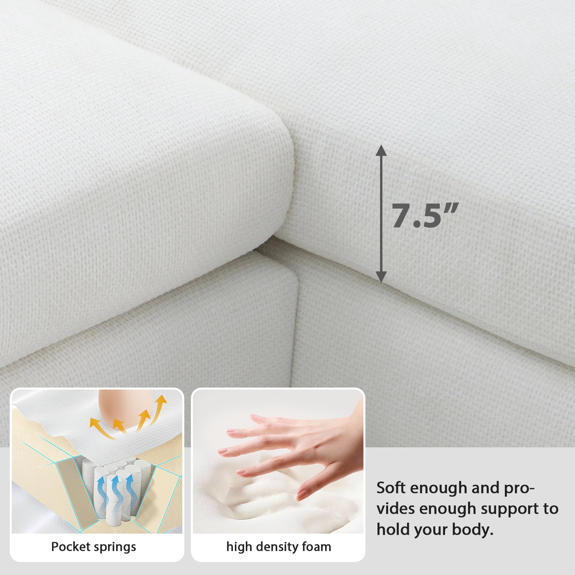 119*55" Modern Oversized Sectional Sofa,L Shaped Luxury Couch Set With 2 Free Pillows,5 Seat Chenille Indoor Furniture With Chaise For Living Room,Apartment,Office,2 Colors White Chenille