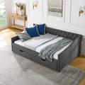 Full Size Daybed With Drawers Upholstered Tufted Sofa Bed, With Button On Back And Copper Nail On Waved Shape Arms 80.5''X55.5''X27.5'' Dark Grey Linen