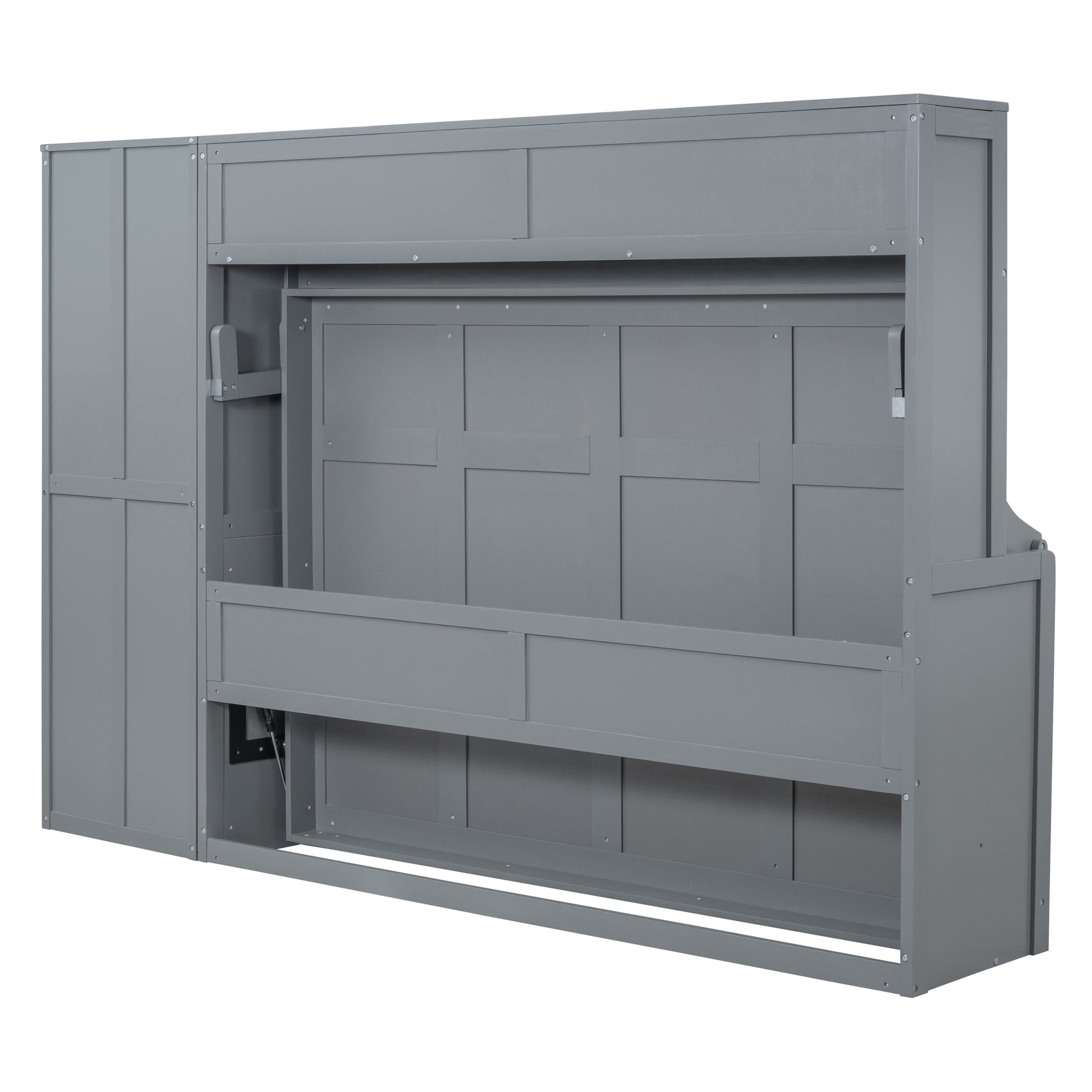 Queen Size Murphy Bed Wall Bed With Closet And Drawers,Gray Gray Mdf Lvl