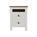 2 Drawer Farmhouse Wooden Nightstand With Well Proportioned Design And Sleek Lines, Wood Side Table With Storage Cabinet For Bedroom, White Brown White Particle Board