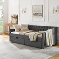 Twin Size Daybed With Drawers Upholstered Tufted Sofa Bed, With Button On Back And Copper Nail On Waved Shape Arms 81.5''X4''X30.5'' Dark Grey Linen