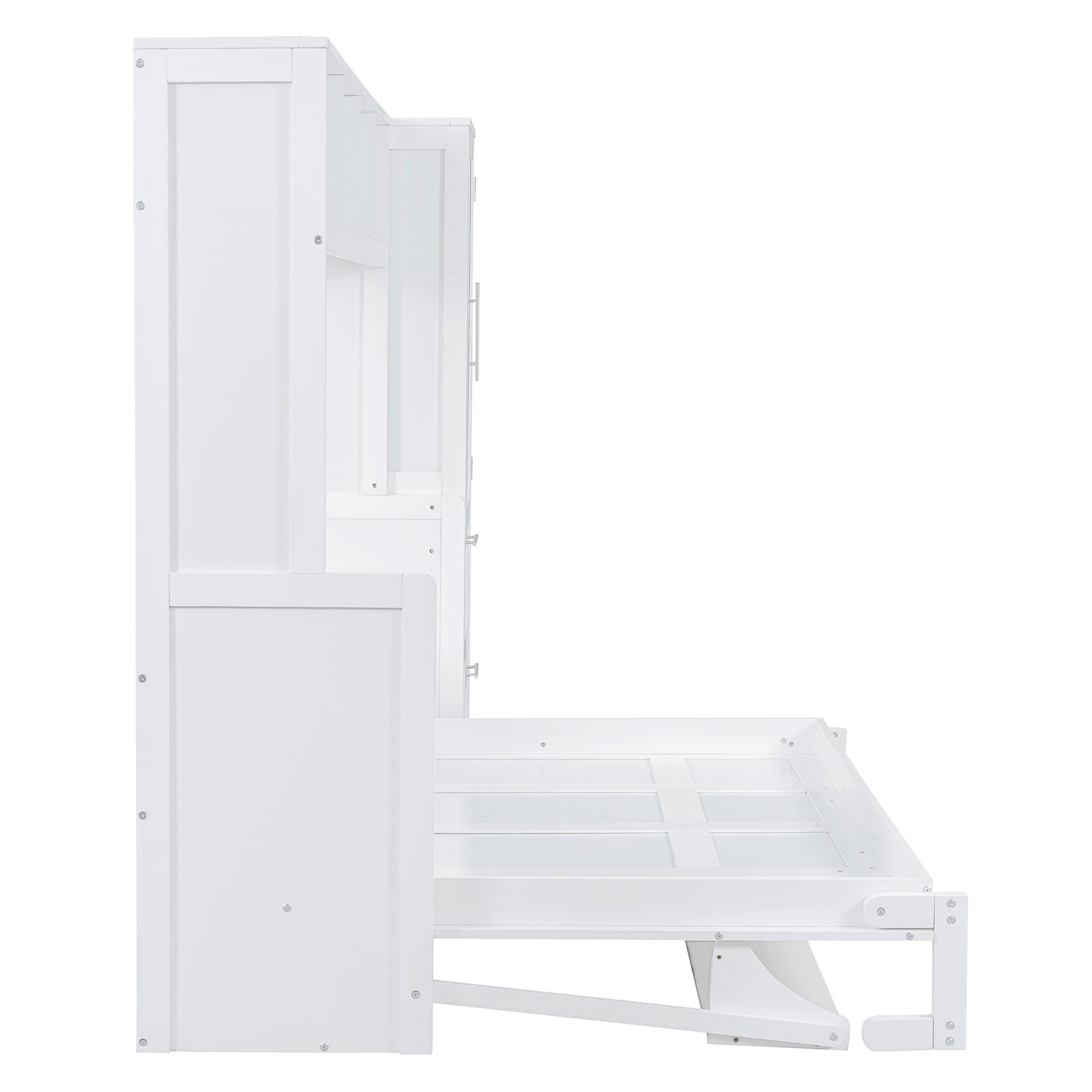 Full Size Murphy Bed Wall Bed With Closet And Drawers,White White Mdf Lvl