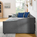 Full Size Daybed With Drawers Upholstered Tufted Sofa Bed, With Button On Back And Copper Nail On Waved Shape Arms 80.5''X55.5''X27.5'' Dark Grey Linen