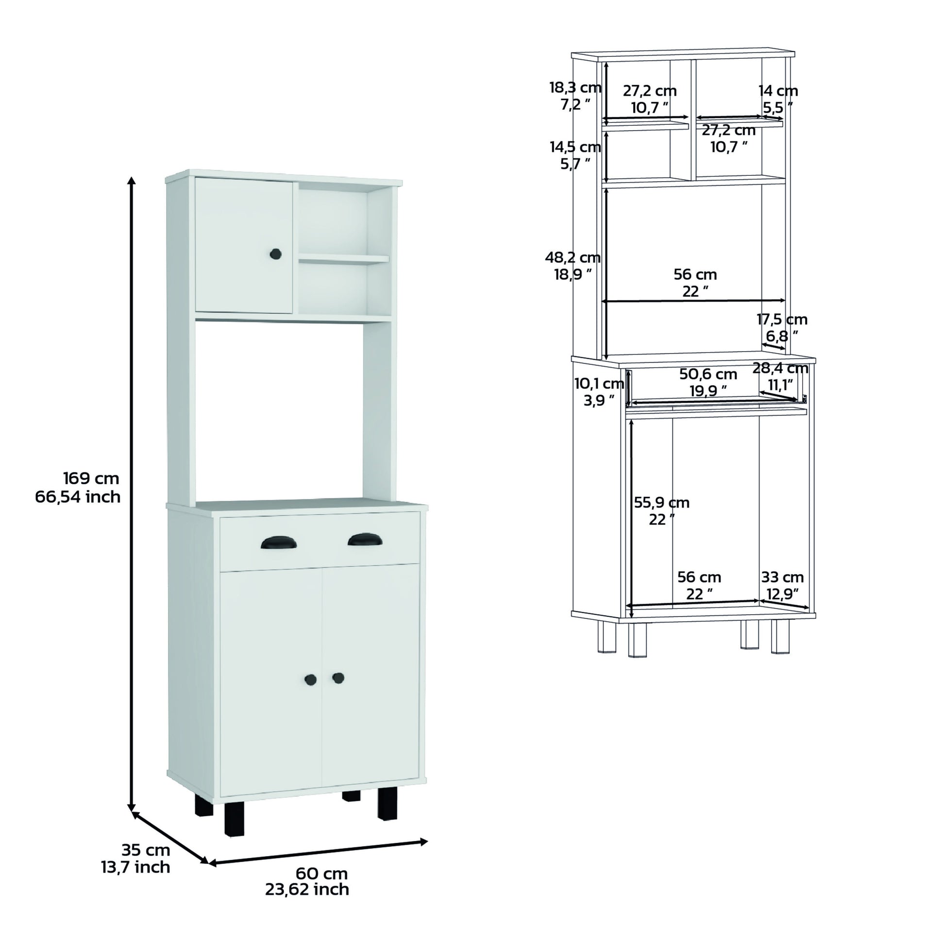 Waco 67" H Kitchen Pantry With Two Cabinets, Two Open Shelves, And One Drawer,White White Particle Board Pine