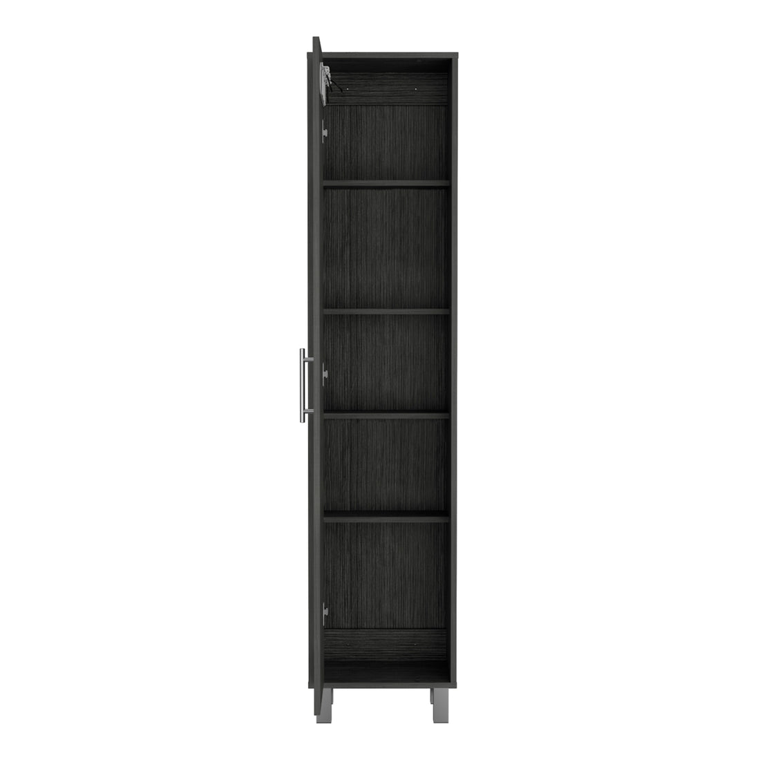 70.8H" Tall Narrow Storage Cabinet With 5 Tier Shelf, 3 Broom Hangers And Metal Hardware, Smokey Oak Oak Particle Board Pine