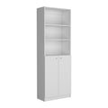 Vinton 2 Door Bookcase With Upper Shelves, White White Particle Board Pine