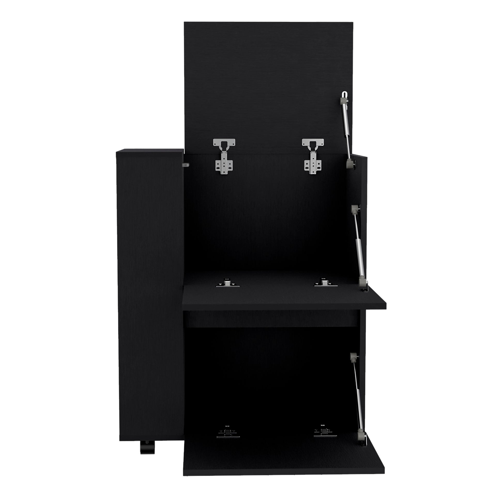 Depot E Shop Tully Bar Cart Two Pull Down Door Cabinets And Two Open Shelves,Black Black Particle Board Pine