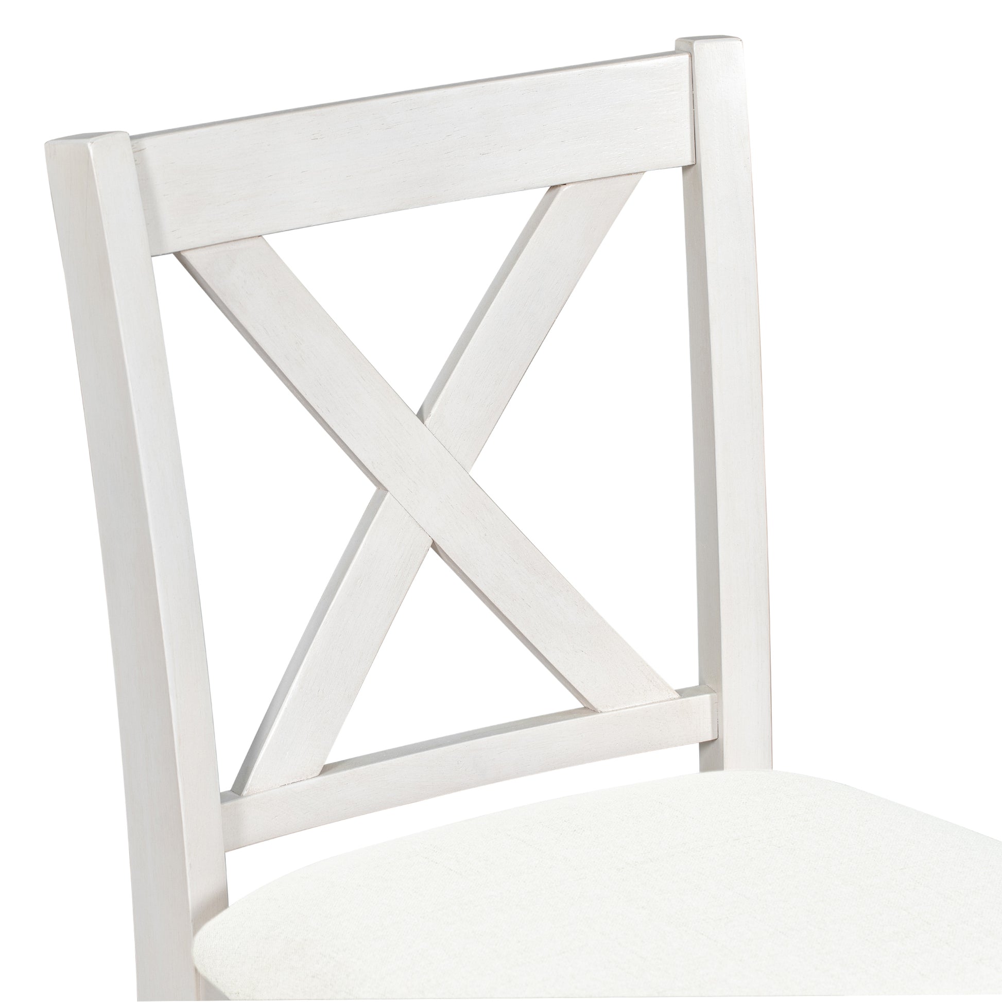 5 Pieces Counter Height Rustic Farmhouse Dining Room Wooden Bar Table Set With 4 Chairs, White White Wood Dining Room Solid Wood Rubberwood Rectangular Dining Table With Chair Upholstered Chair Wood White Solid Back Seats 4 4 Leg Foam Solid Wood