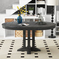 Farmhouse Dining Table Extendable Round Table For Kitchen, Dining Room Black Black Solid Wood Mdf