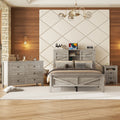3 Pieces Bedroom Sets Full Size Farmhouse Platform Bed With Double Sliding Door Storage Headboard And Charging Station, Storage Nightstand And Dresser, Antique Gray Full Antique Gray 3 Piece Set Particle Board