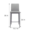 Light Gray Modern Simple Bar Chair, Fireproof Leather Spraying Metal Pipe, Diamond Grid Pattern, Restaurant, Family, 2 Piece Set Gray Pu