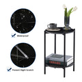 2 Layer End Table With Whole Marble Tabletop, Round Coffee Table With Black Metal Frame For Bedroom Living Room Office Black,1 Piece Black Metal Stone