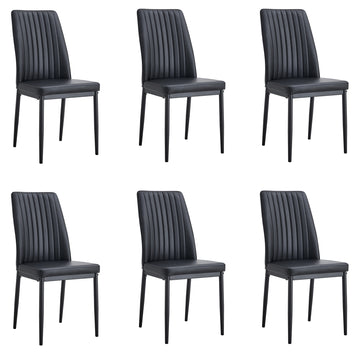 Modern Dining Chairs Set Of 6, Side Dining Room Kitchen Chairs, Faux Leather Upholstered Seat And Metal Legs Side Chairs, Black Black Mdf Glass