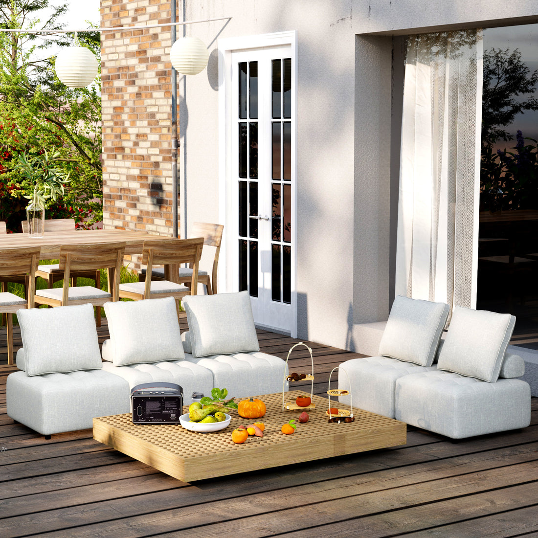 Outdoor Modular Sofa, With Aluminum Structure, Support Cushion And Back Cushion Cover Removable, Fade Resistant, Waterproof Sofa Cover Included,Beige The Ratebased On A Single Piece 5Unit Beige Aluminium 5 Seat