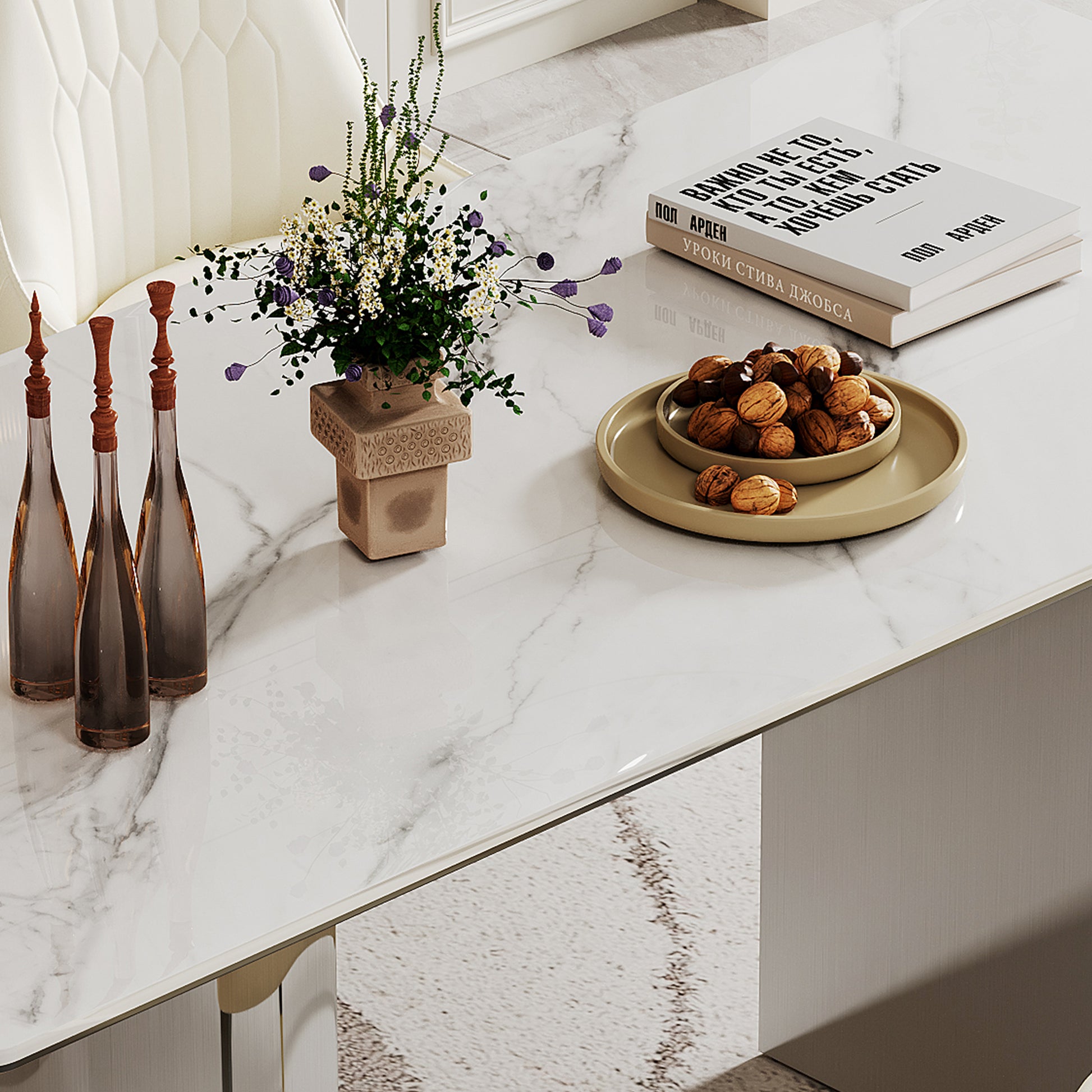 0.47" Thick Sintered Stone Composite Tempered Glass Top Rectangular Dining Table With Stainless Steel Base Silver Sintered Stone