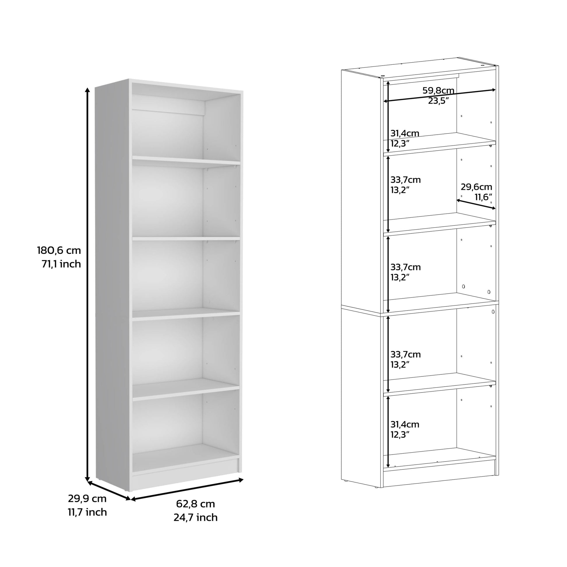 Vinton 4 Tier Bookcase With Modern Storage For Books And Decor, White White Particle Board Pine