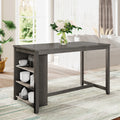 5 Pieces Counter Height Rustic Farmhouse Dining Room Wooden Bar Table Set With 4 Chairs, Gray Gray Wood Dining Room Solid Wood Rubberwood Rectangular Dining Table With Chair Upholstered Chair Wood Gray Solid Back Seats 4 4 Leg Foam Solid Wood