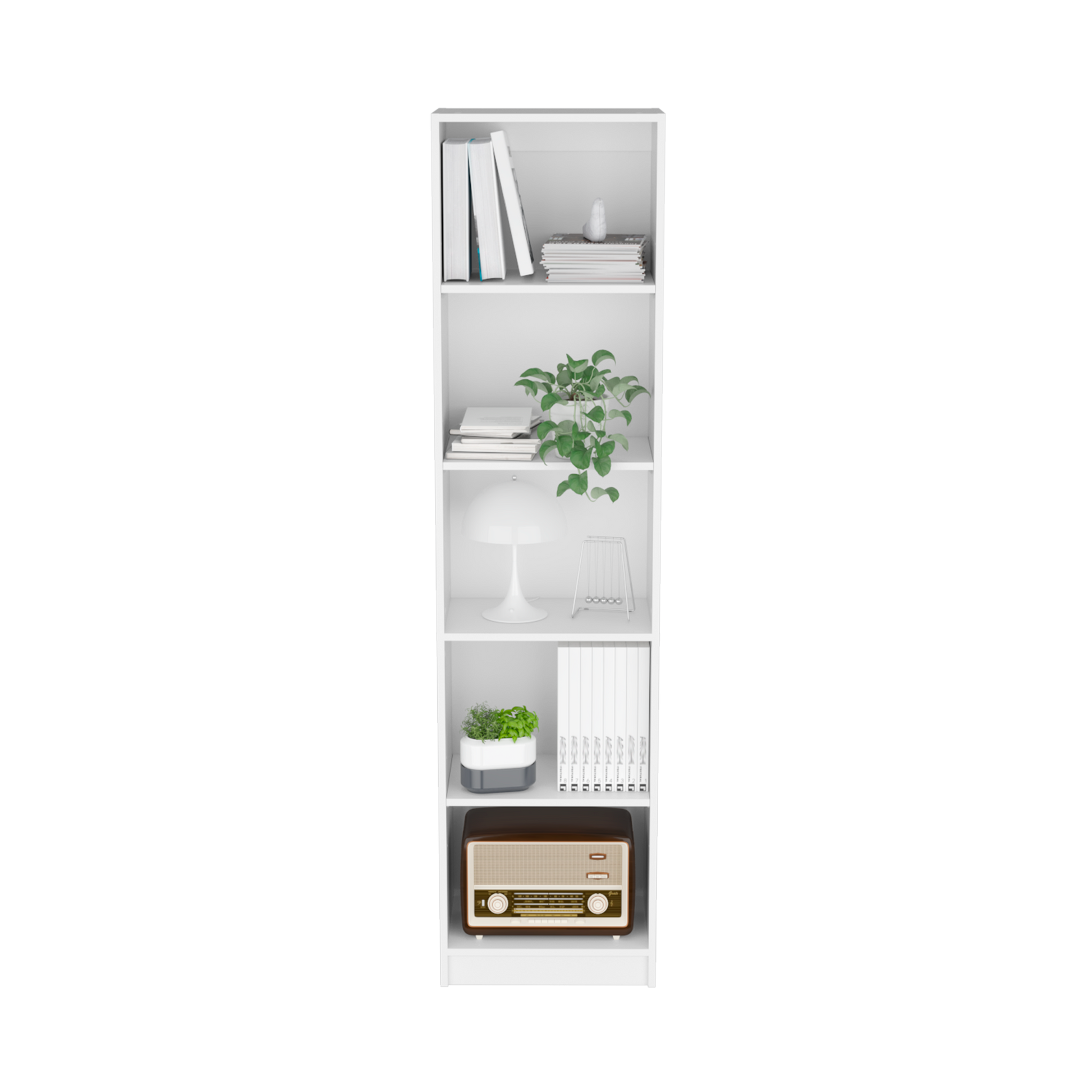 Vinton Xs Bookcase Compact Bookshelf With Multiple Shelves, White White Particle Board Pine