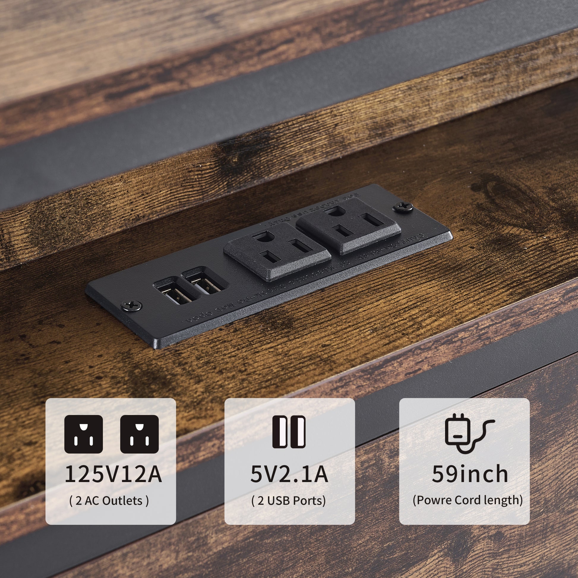 Queen Size Bed Frame, Storage Headboard With Led Light, Charging Station, Solid And Stable, Noise Free, No Box Spring Needed, Easy Assembly, Vintage Brown Box Spring Not Required Queen Antique Brown Iron Brown Bedroom American Design Bed Frame Particle