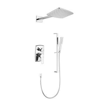 Shower System With Shower Head, Hand Shower, Slide Bar, Shower Arm, Hose, Valve Trim, And Lever Handles Chrome Wall Mounted Bathroom Brass