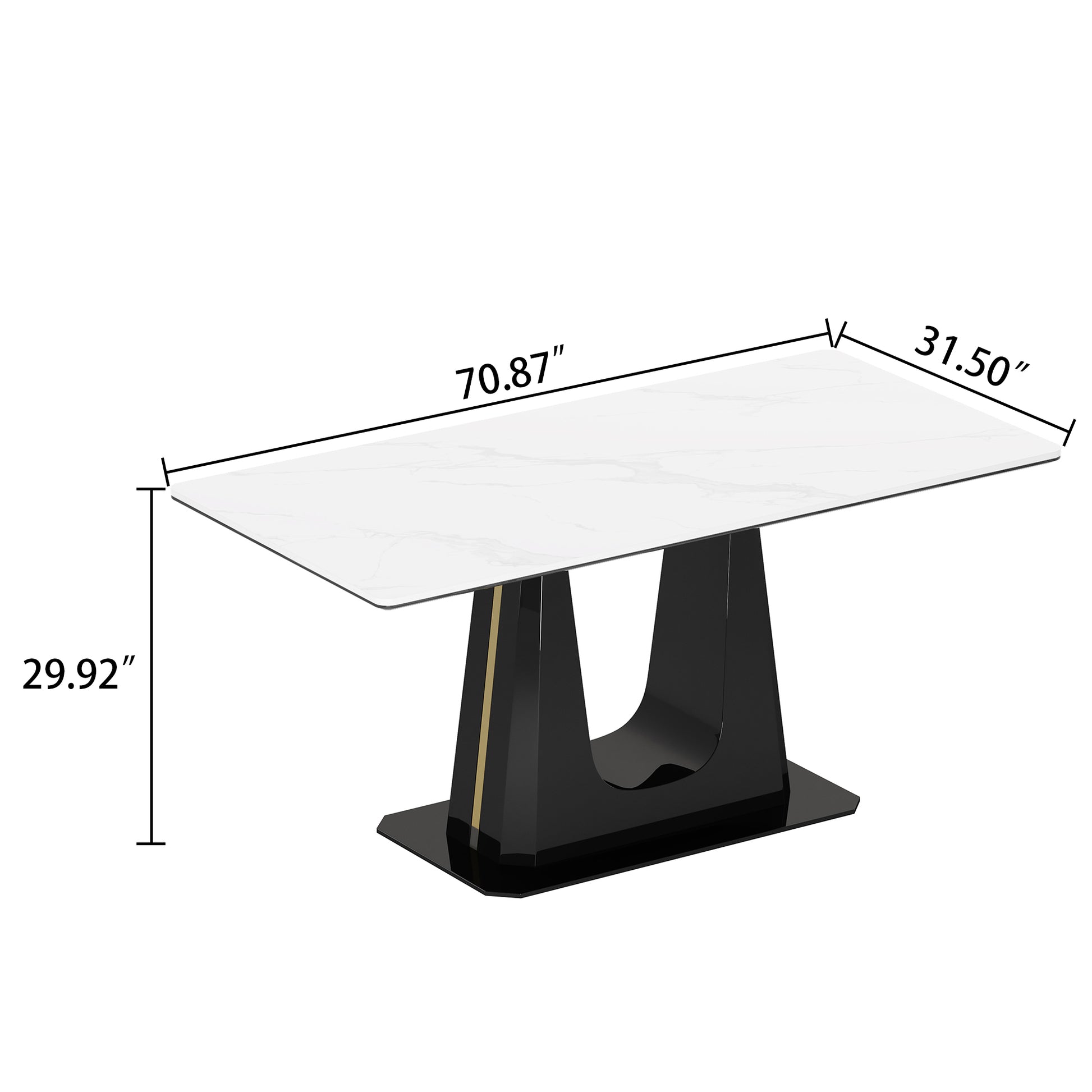 0.47" Thick Sintered Stone Composite Tempered Glass Top Rectangular Dining Table With Black Stainless Steel Base Black Sintered Stone