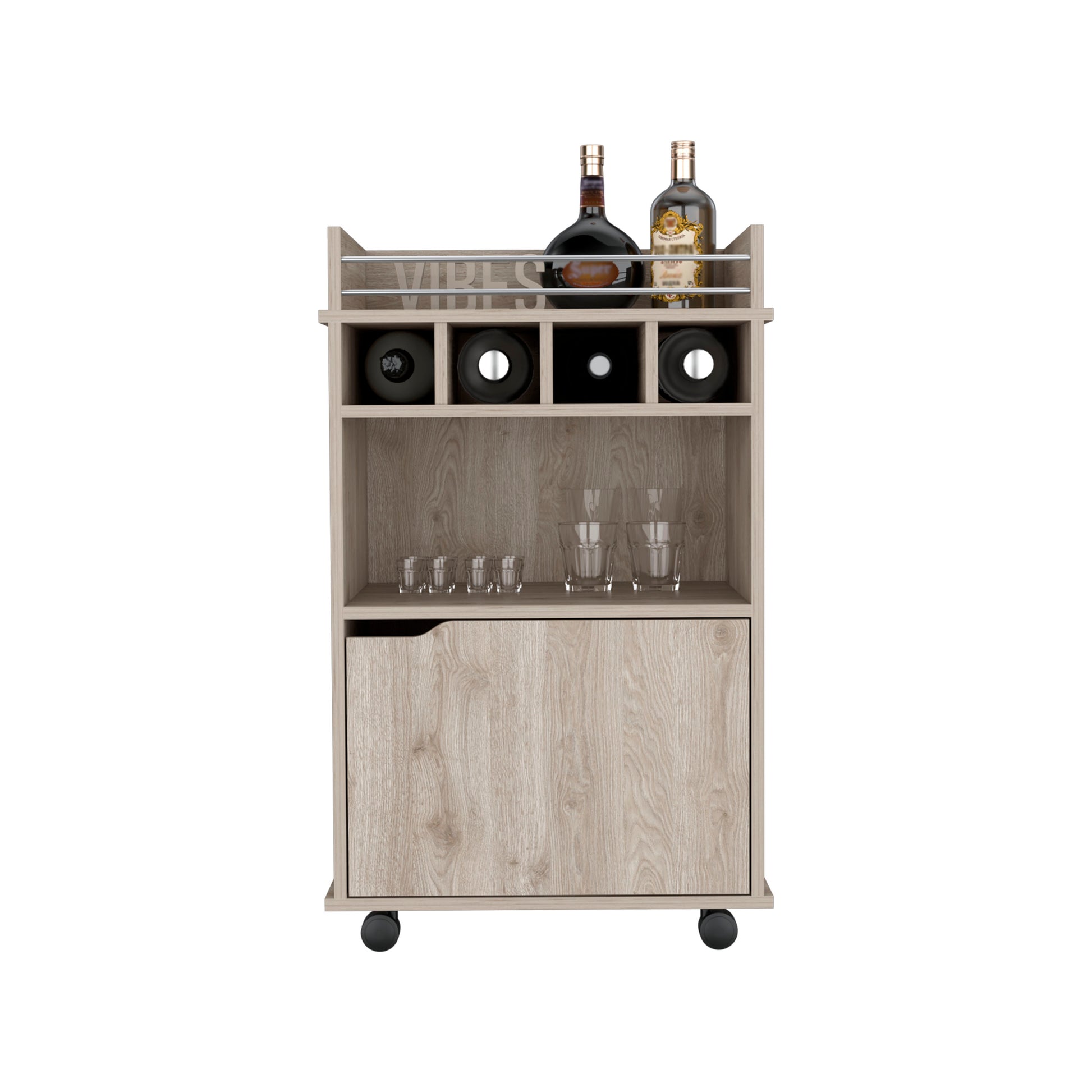 Depot E Shop Sims 35" H Bar Cart With Two Shelves Four Wine Cubbies And One Cabinet,Light Pine Beige Dining Room Modern Rectangular Particle Board Pine Medium 40 55In