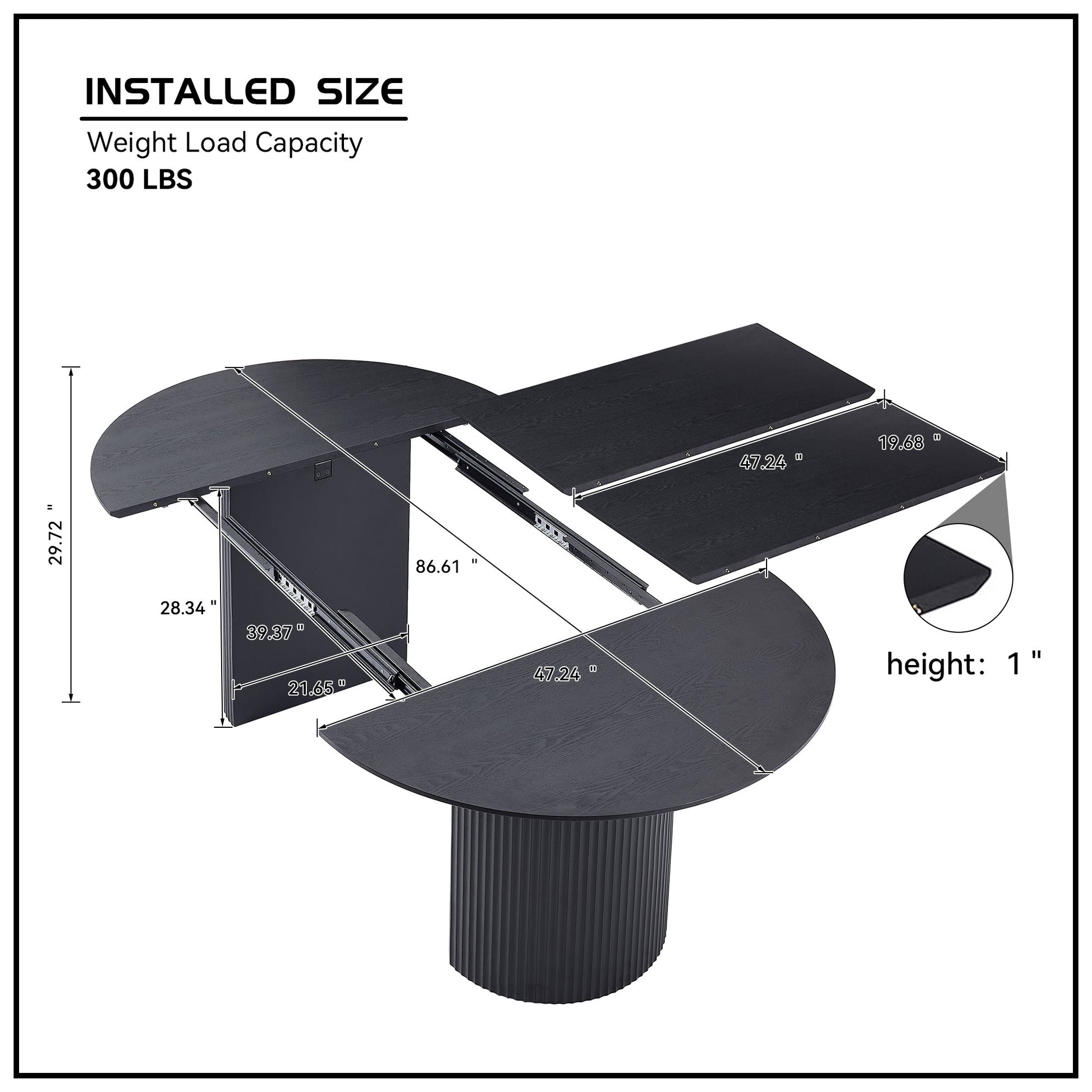 Expandable Dining Table,Solid Top Extending Table Modern Kitchen Table, Leisure Desk For Kitchen Dining Living Room Apartment.Black Black Foam Mdf