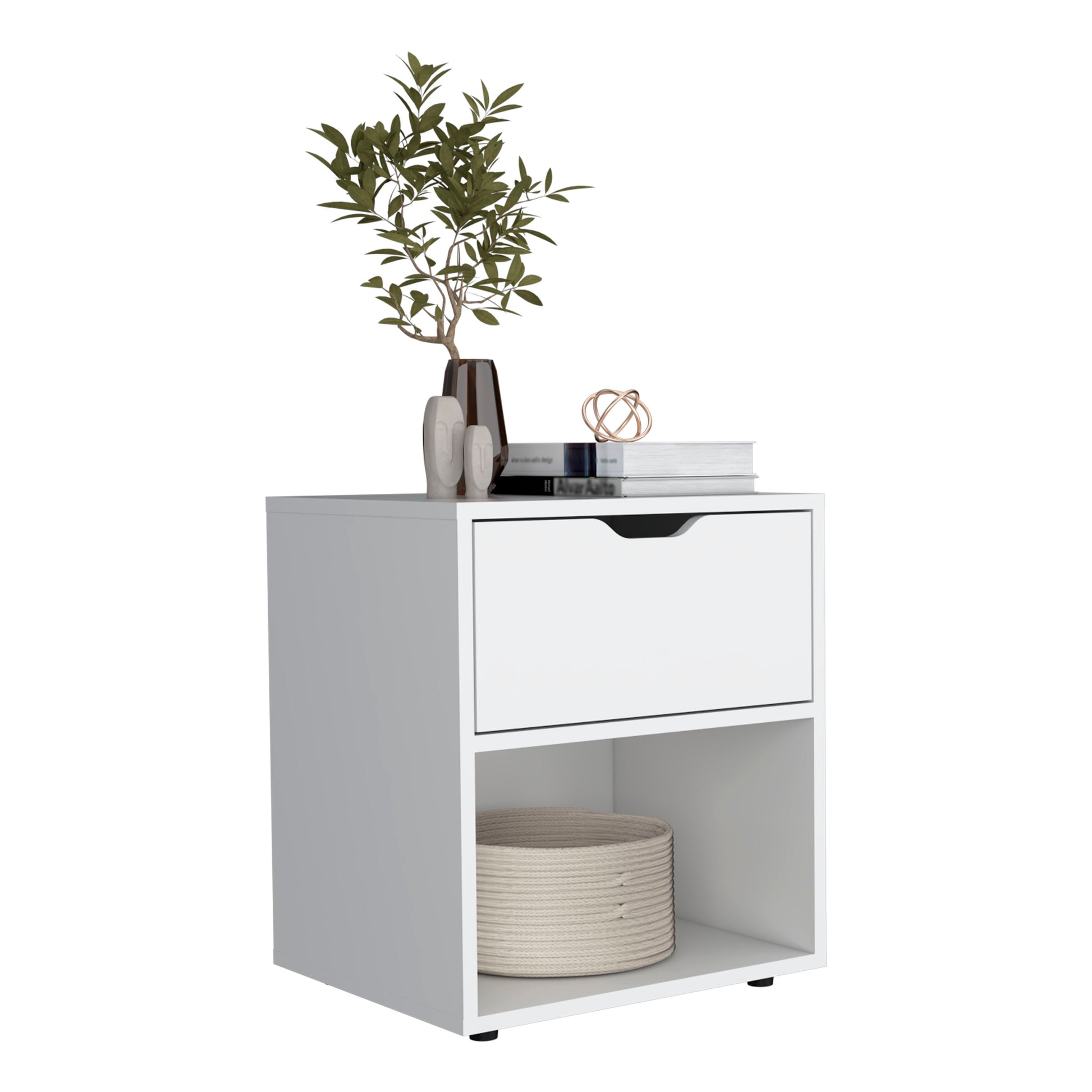 Depot E Shop Adak 19.7" H Nightstand End Table With Open Shelf,White White Particle Board Pine