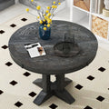 Farmhouse Dining Table Extendable Round Table For Kitchen, Dining Room Black Black Solid Wood Mdf