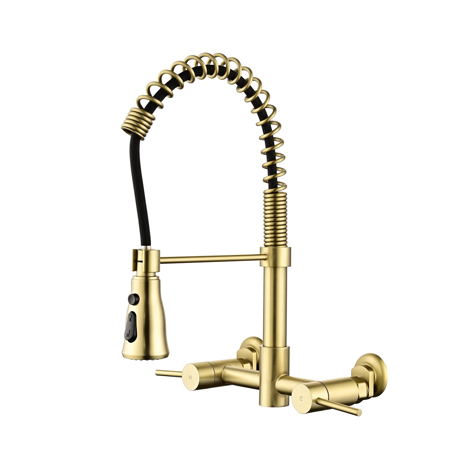 3 Functions Wall Mounted Bridge Kitchen Faucet Brushed Gold Brass