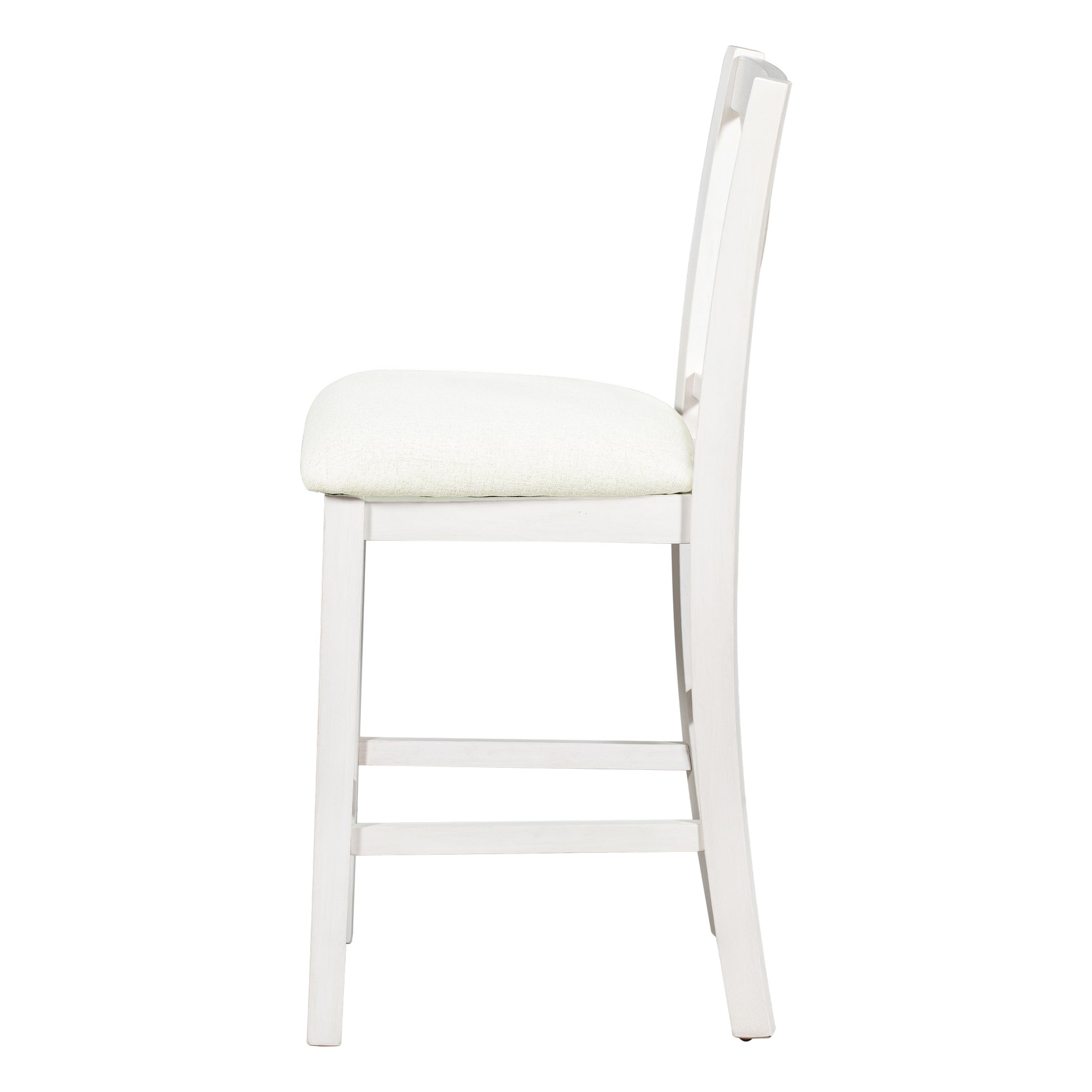 5 Pieces Counter Height Rustic Farmhouse Dining Room Wooden Bar Table Set With 4 Chairs, White White Wood Dining Room Solid Wood Rubberwood Rectangular Dining Table With Chair Upholstered Chair Wood White Solid Back Seats 4 4 Leg Foam Solid Wood