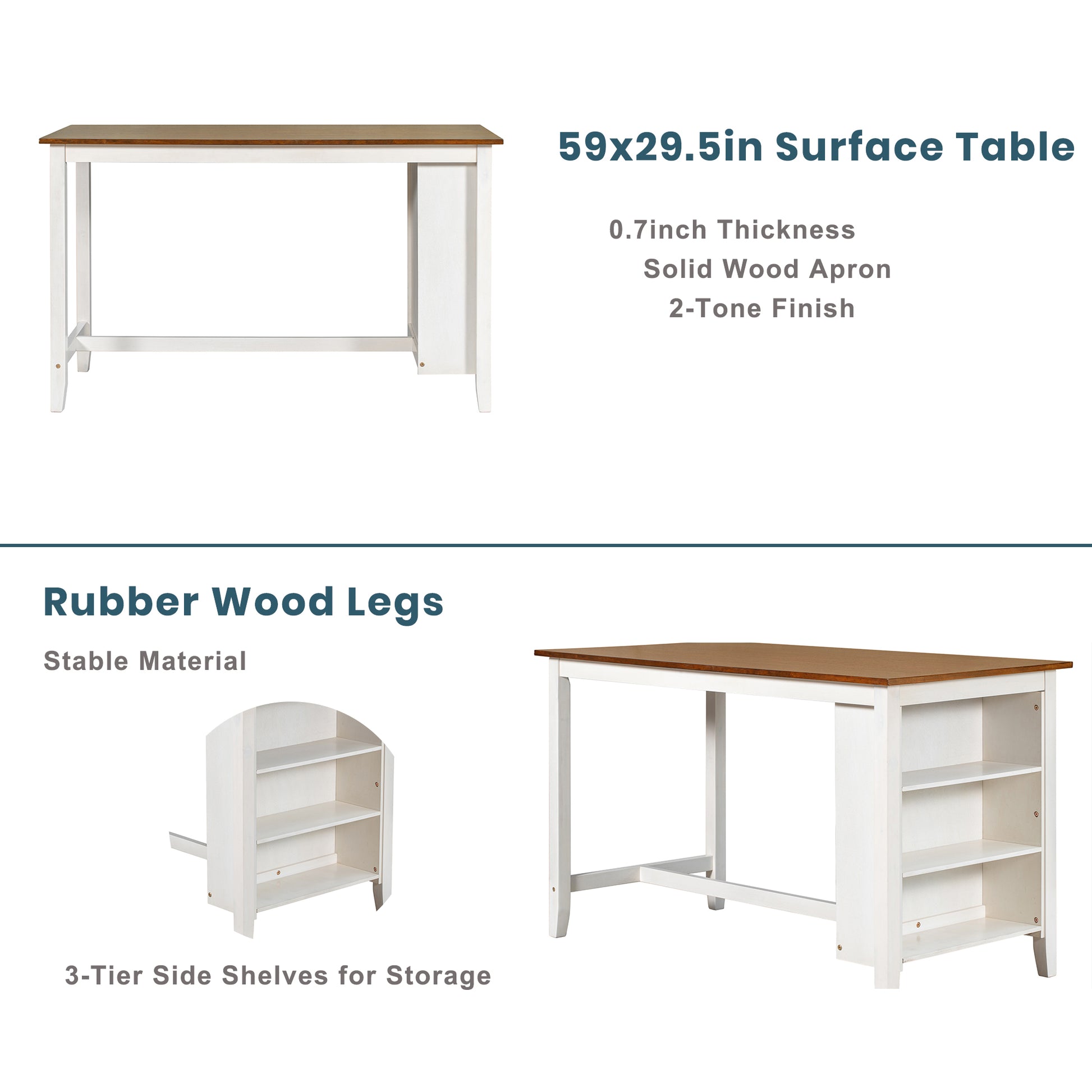 5 Pieces Counter Height Rustic Farmhouse Dining Room Wooden Bar Table Set With 4 Chairs, White White Wood Dining Room Solid Wood Rubberwood Rectangular Dining Table With Chair Upholstered Chair Wood White Solid Back Seats 4 4 Leg Foam Solid Wood
