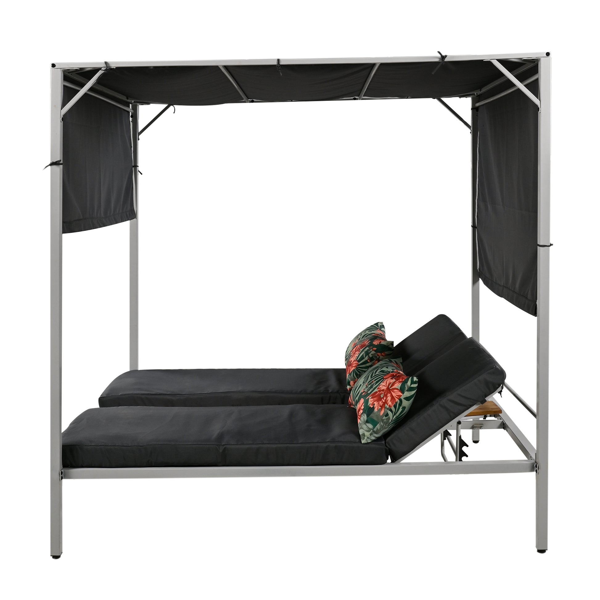 Outdoor Patio Sunbed Daybed With Cushions, Adjustable Seats Grey Steel