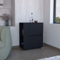 Depot E Shop Tully Bar Cart Two Pull Down Door Cabinets And Two Open Shelves,Black Black Particle Board Pine