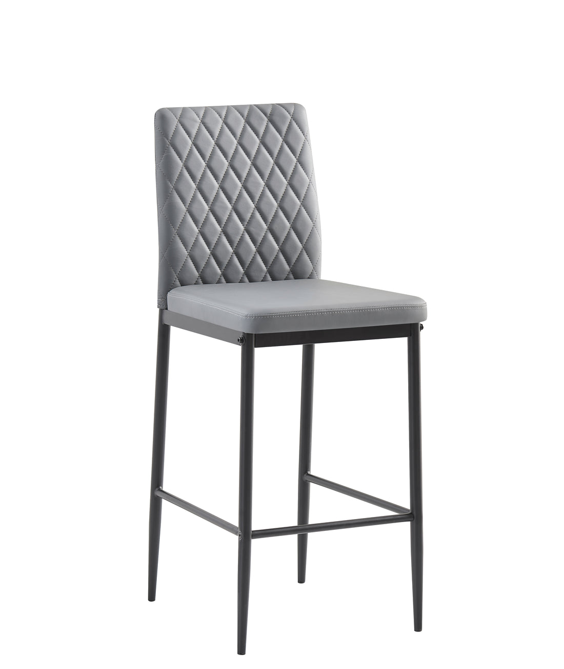 Light Gray Modern Simple Bar Chair, Fireproof Leather Spraying Metal Pipe, Diamond Grid Pattern, Restaurant, Family, 2 Piece Set Gray Pu