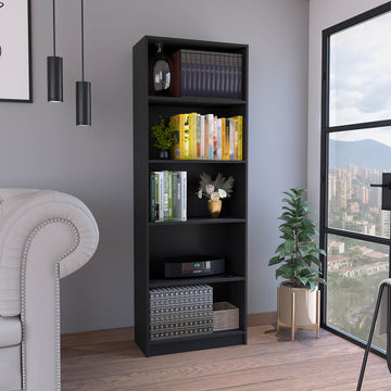 Vinton 4 Tier Bookcase With Modern Storage For Books And Decor, Black Black Particle Board Pine