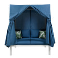 Outdoor Patio Sunbed With Curtains, High Comfort, Suitable For Multiple Scenarios Blue Woven Rope