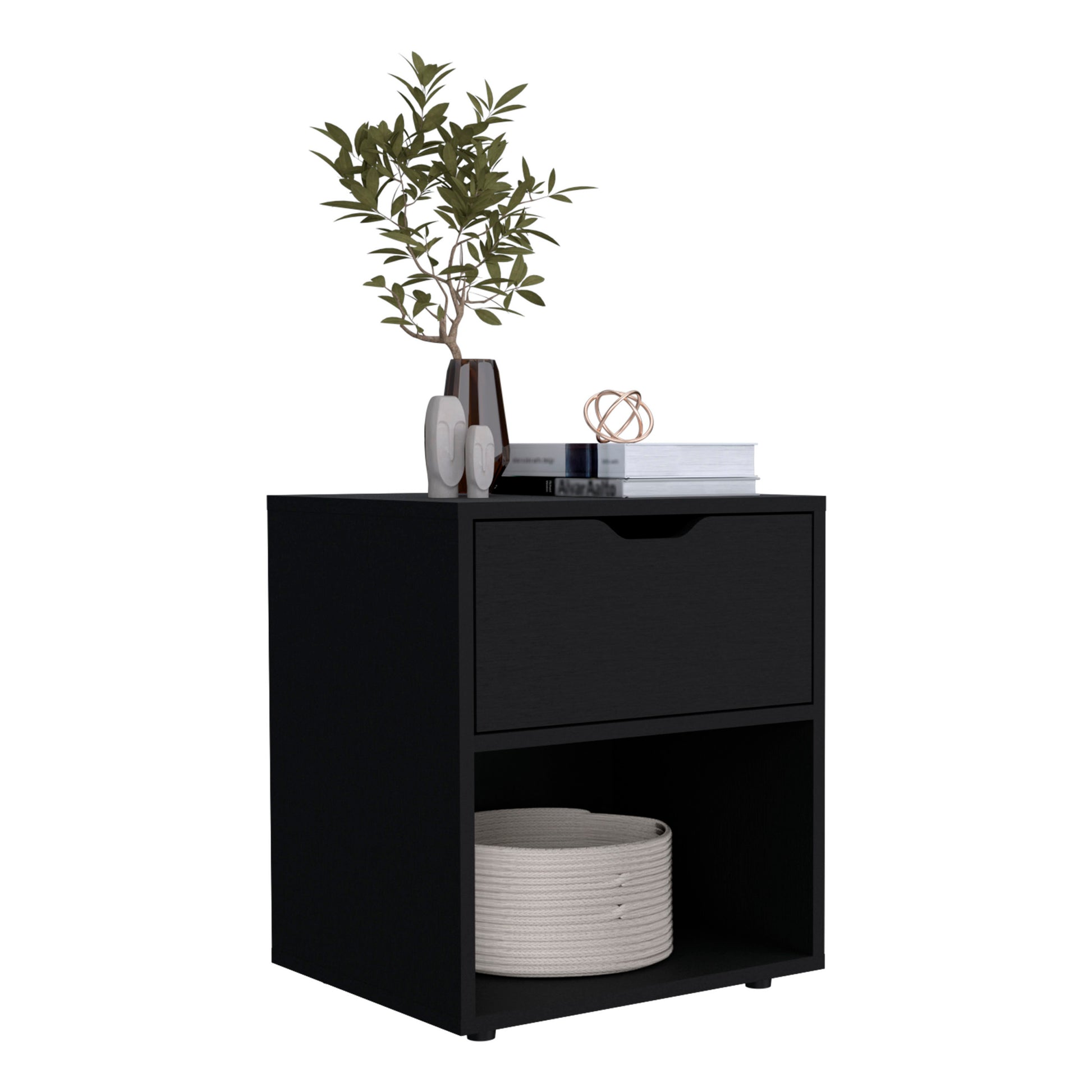 19.7" High Nightstand End Table With Open Shelf,Black Black Particle Board Pine