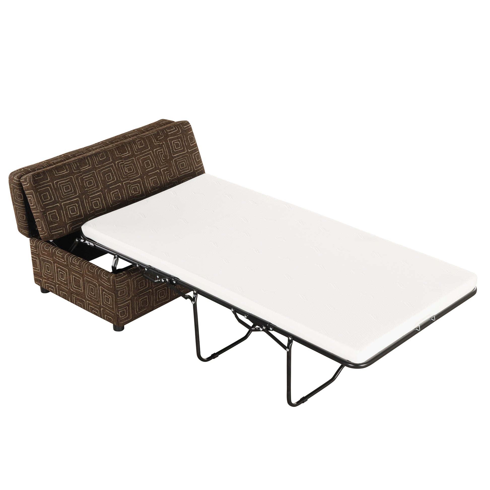 Twin Size Folding Ottoman Sleeper Bed With Mattress Convertible Guest Bed Espresso Espresso Foam Linen 1 Seat
