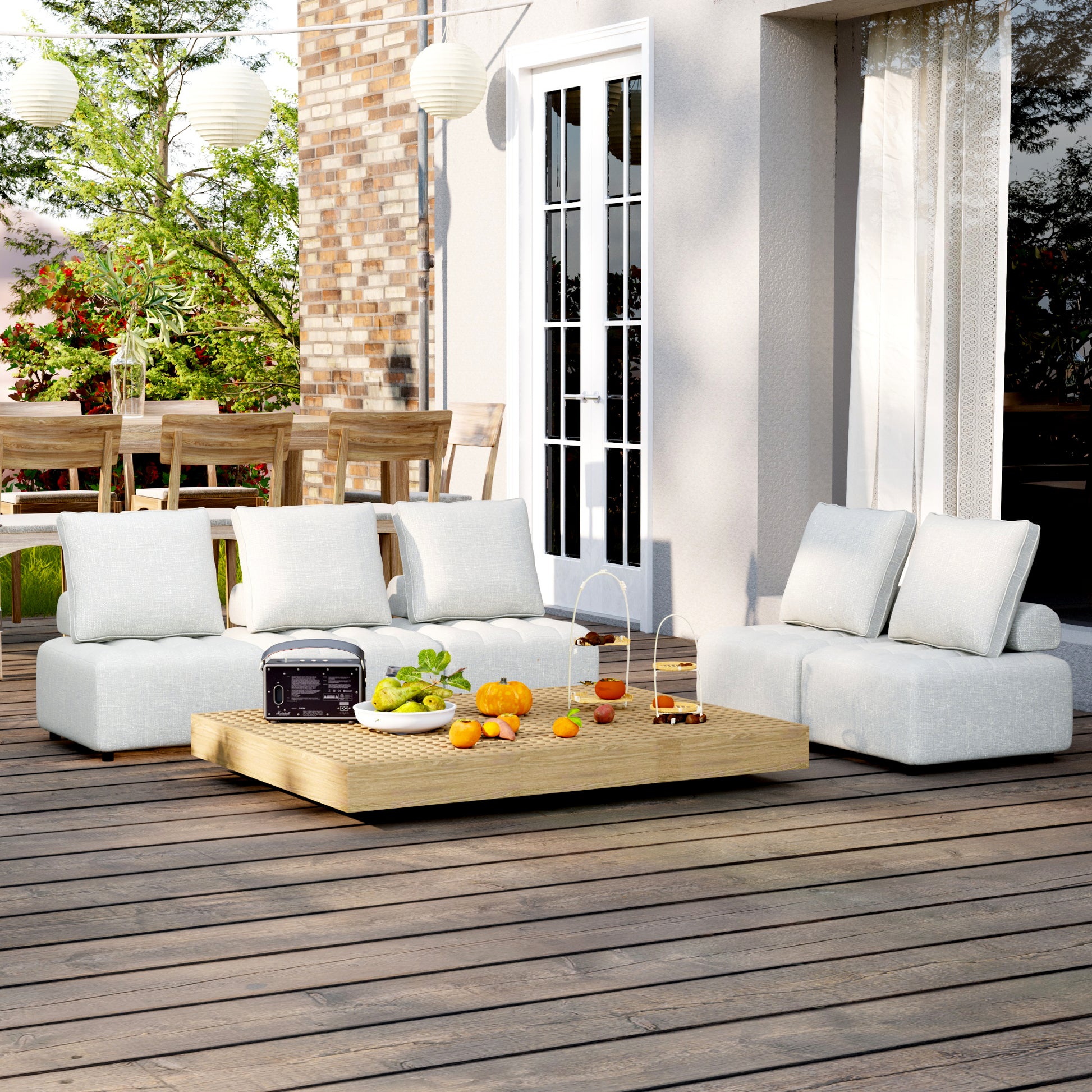 Outdoor Modular Sofa, With Aluminum Structure, Support Cushion And Back Cushion Cover Removable, Fade Resistant, Waterproof Sofa Cover Included,Beige The Ratebased On A Single Piece 5Unit Beige Aluminium 5 Seat