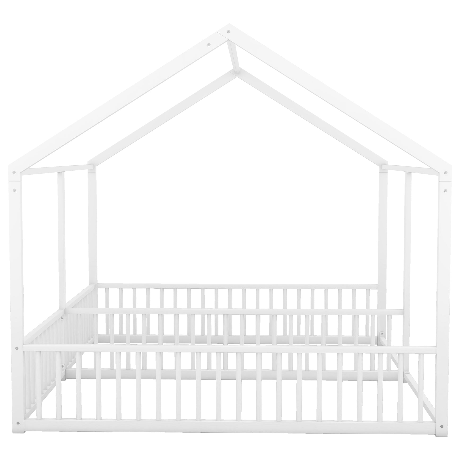 Metal Twin Size House Platform Beds, Two Shared Beds, White Box Spring Not Required Twin Antique White Metal Bedroom Metal