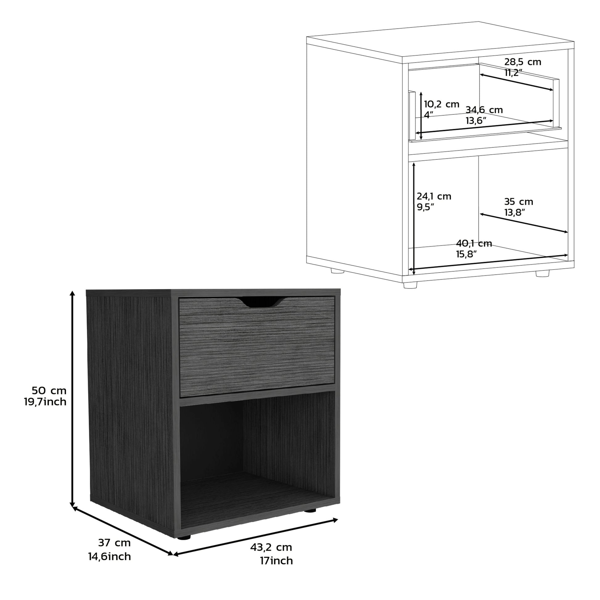 19.7" H Nightstand End Table With Open Shelf,Ligth Gray Light Gray Particle Board Pine