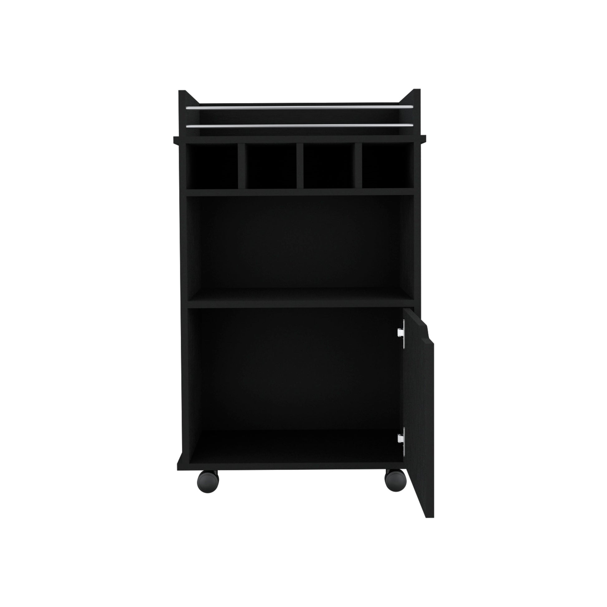 Sims 35" H Bar Cart With Two Shelves Four Wine Cubbies And One Cabinet,Black Black Particle Board Pine