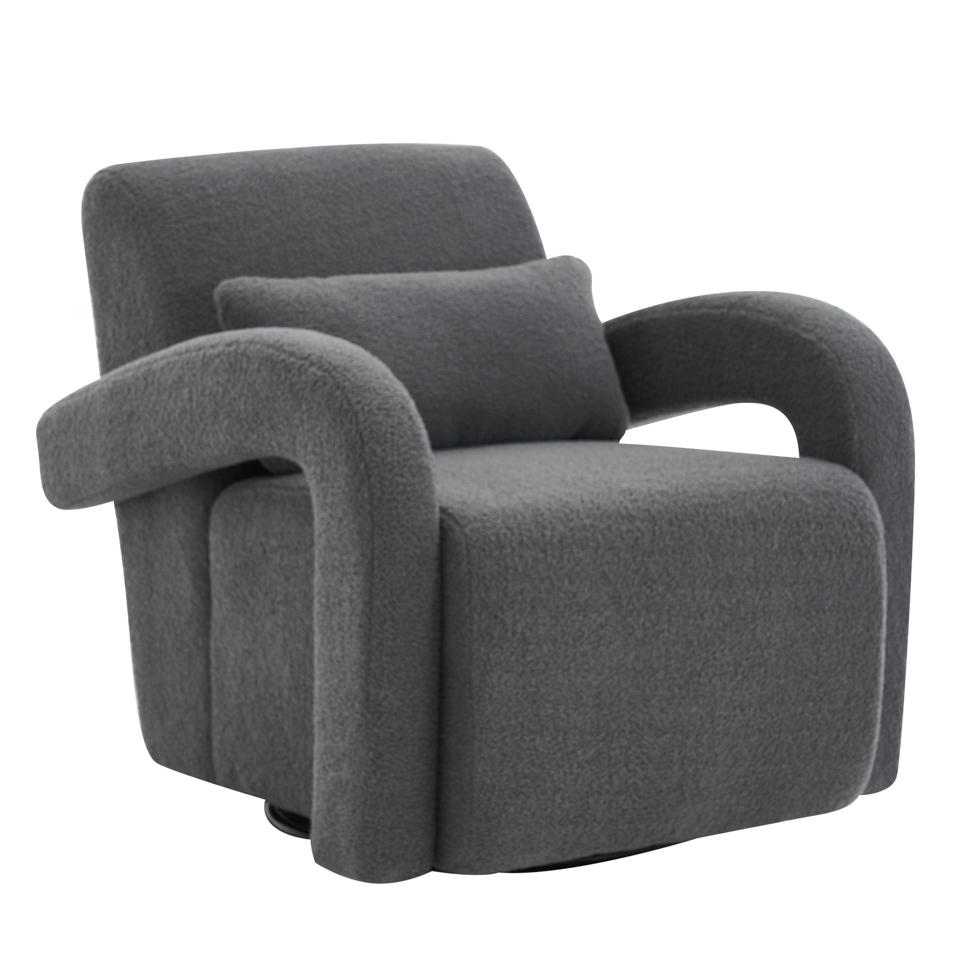 Cozy Dark Grey Teddy Fabric Armchair Modern Sturdy Lounge Chair With Curved Arms And Thick Cushioning For Plush Comfort Dark Gray Teddy
