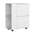 Bar Cart Two Pull Down Door Cabinets And Two Open Shelves,White White Particle Board Pine