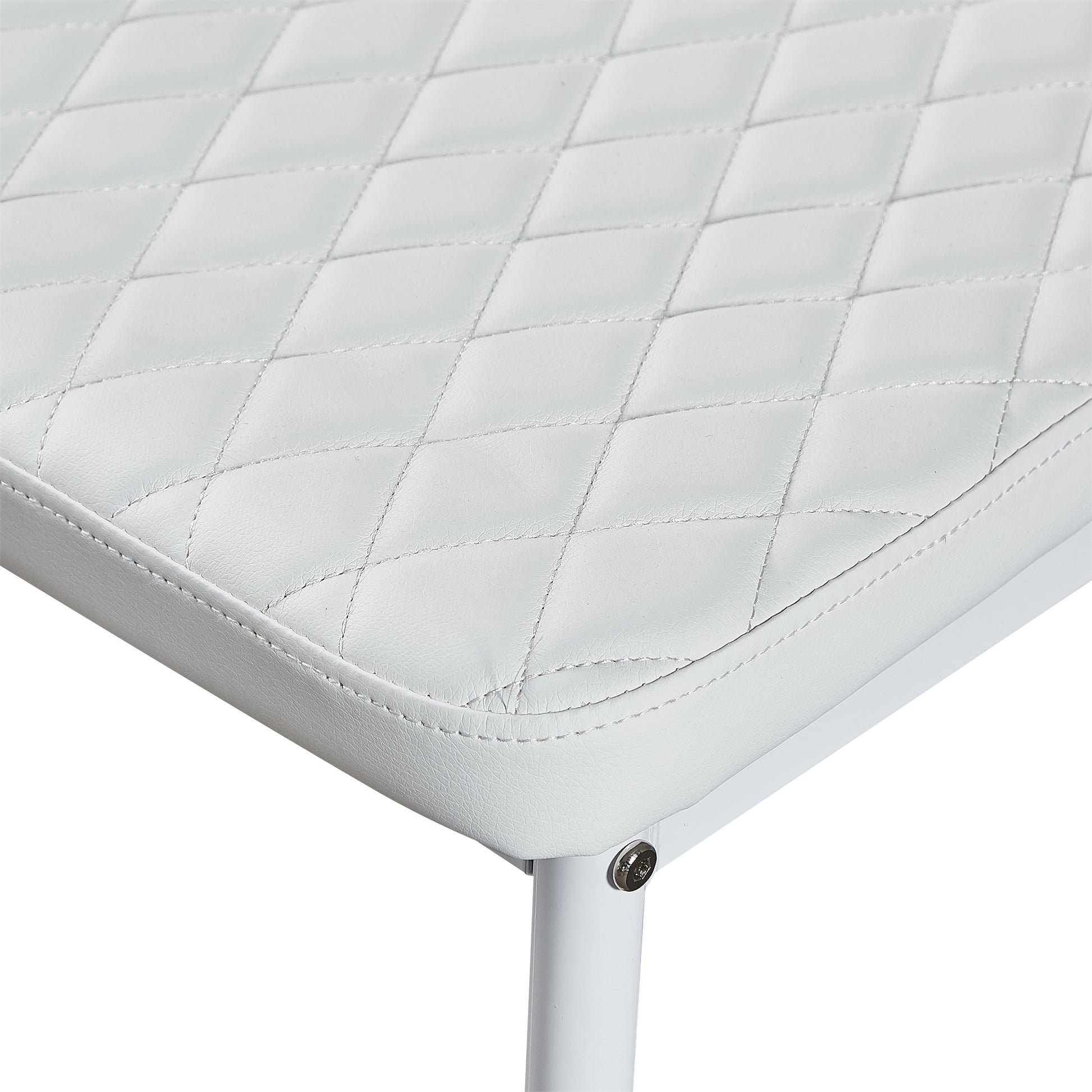 White Modern Minimalist Dining Chair Fireproof Leather Sprayed Metal Pipe Diamond Grid Pattern Restaurant Home Conference Chair Set Of 6 White Pu