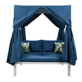 Outdoor Patio Sunbed With Curtains, High Comfort, Suitable For Multiple Scenarios Blue Woven Rope