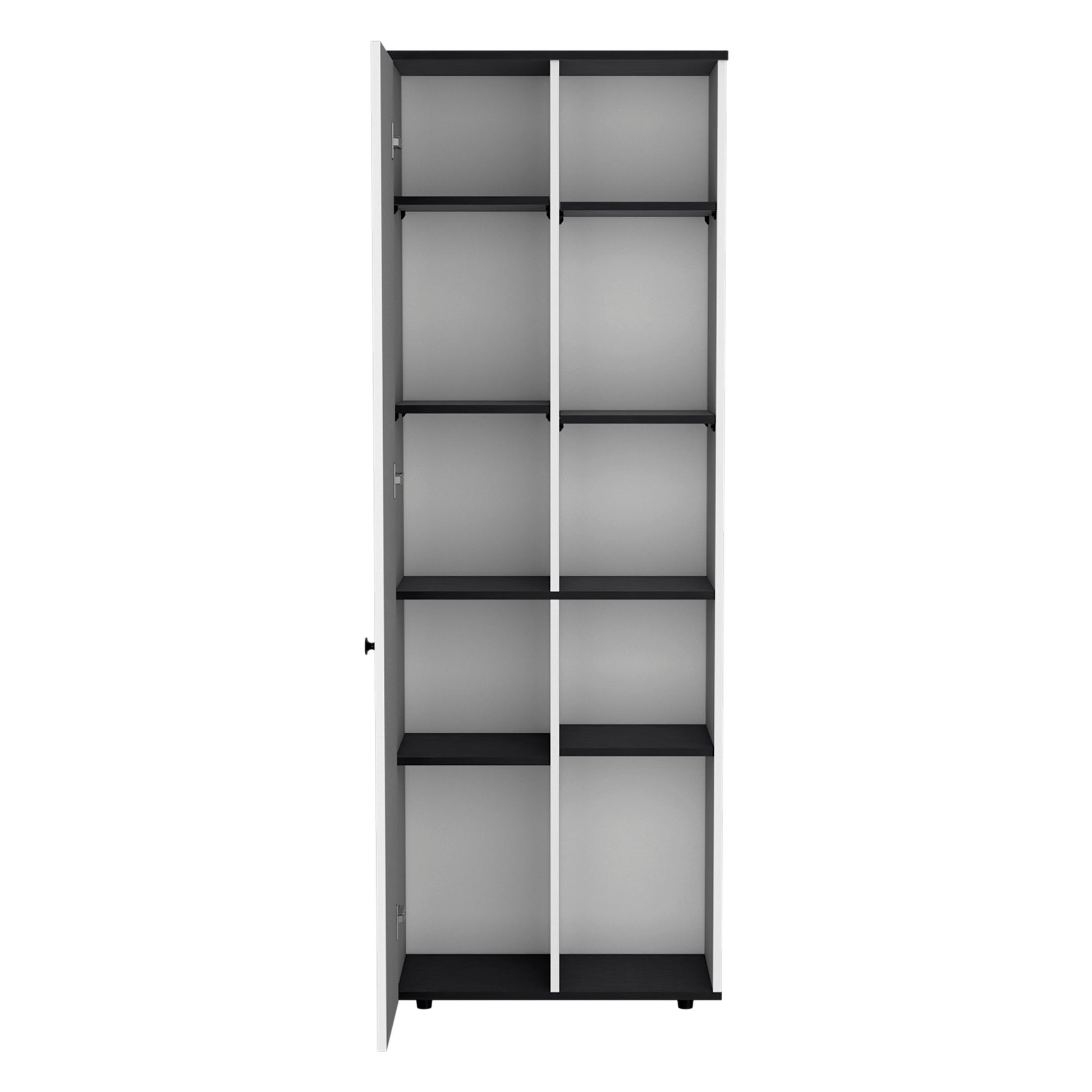 Kitchen Storage Cabinet 67" H, One Door, Five Interior white+black-particle board-pine