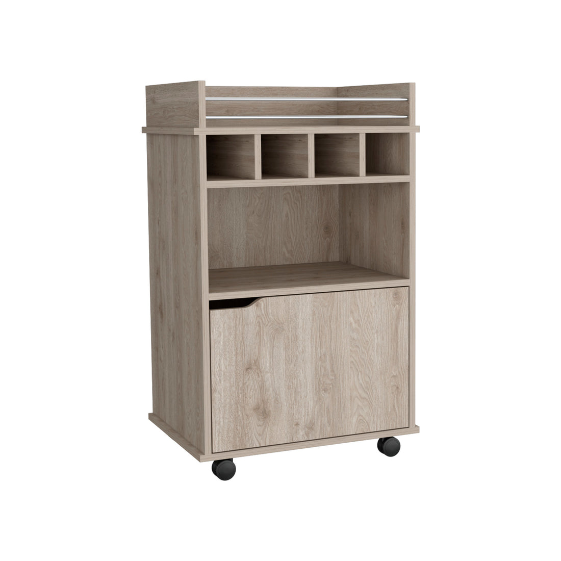 Sims 35" H Bar Cart With Two Shelves Four Wine Cubbies And One Cabinet,Light Pine Beige Particle Board Pine